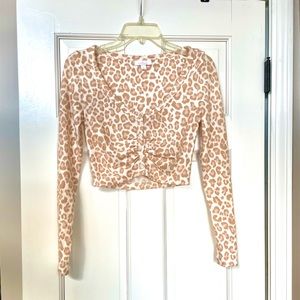 NWOT Pink Leopard crop knit cardigan